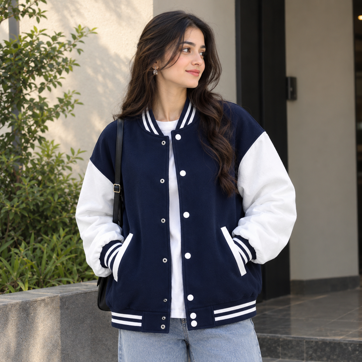 Women's Black & White Baseball Varsity Jacket – Classic Streetwear