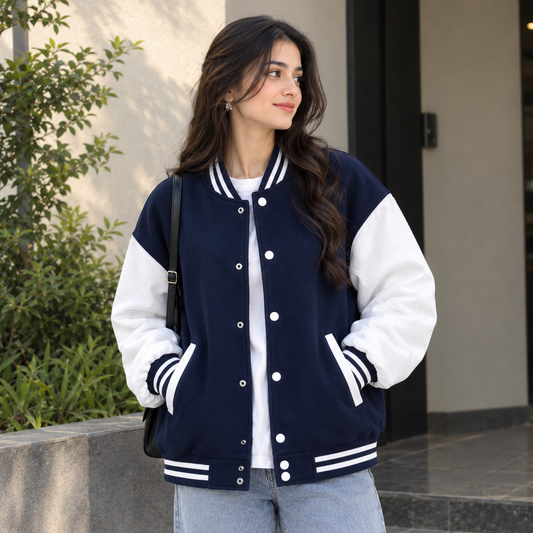 Women's Black & White Baseball Varsity Jacket – Classic Streetwear
