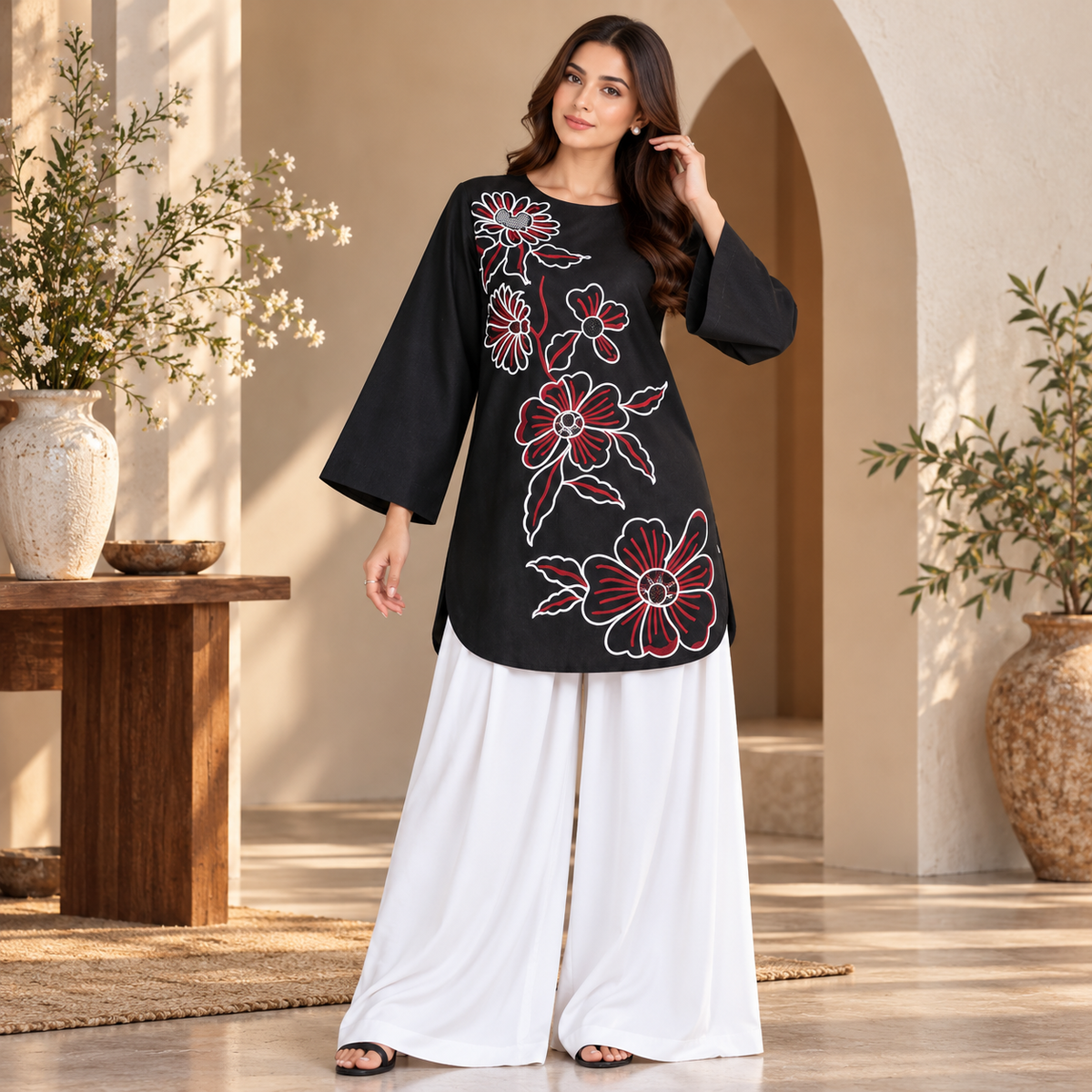 Women’s Winter Cotton 2-Piece Stitched Suit – Floral Embroidered